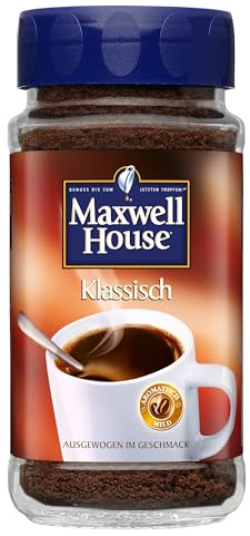 Maxwell House Klassisch löslicher Bohnenkaffee, Instant Kaffee, 200 g im Glas, für 112 Getränke