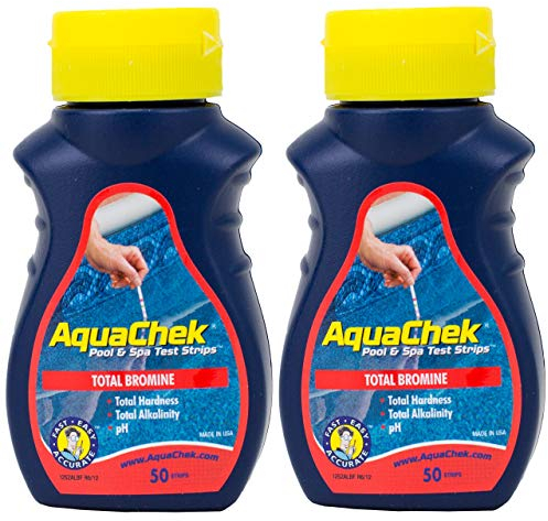 Lot 4 en 1 Aquachek Brome Bandelettes de test pour piscine et jacuzzi Spa Eau – 2 x 50 ct bouteilles (100 tests Total)