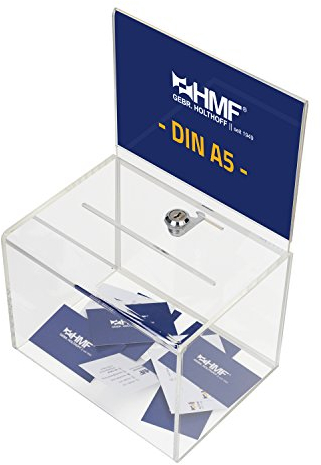 HMF 46913 Acryl Spendenbox abschließbar | 21,5 x 16 x 16 cm | DIN A5 Blatteinschub | Transparent