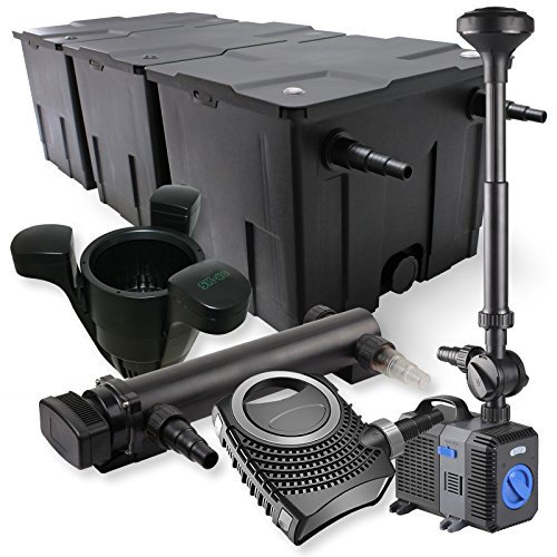 SunSun Komplettset: CBF-350C Teichfilter bis 90000 L Teichfilteranlage, NEO10000 Teichpumpe 10000l/h 80W, CUV-336 Teichklärer 36W, SK-40 Skimmer 3000l/h 60W, CTP-5003 Springbrunnen 5000l/h 30W