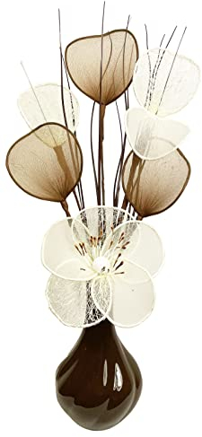 Flourish - Braun Crème Kunstblumen im Vase Deko Wohnzimmer, 40cm Klein