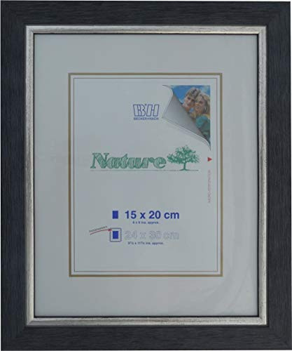 Becker & Hach Bilderrahmen 24 x 30 stein - grau - silber Holz massiv Echt-Glas Antik-optik