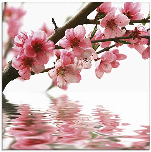 ARTland Wanddeko Glasbilder Wandbild Glas Bild einteilig 20x20 cm Quadratisch Natur Blumen Blüten Kirschblüten Baum Frühling T5PL
