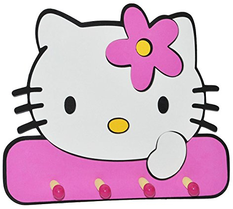 alles-meine.de GmbH 3-D Kindergarderobe - Hello Kitty - mit 4 Kleiderhaken Moosgummi - Garderobenhaken Wandhaken Kinder Garderobe Kind Wandgarderobe Haken - Kleiderhaken - Wandga..