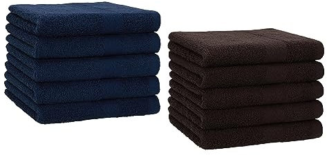 Betz 10 Stück Gästehandtücher Premium 100% Baumwolle Gästetuch-Set 30x50 cm Farbe dunkelblau und Dunkelbraun