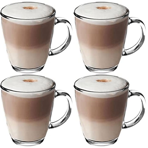 Get Goods 350ml Latte Glasses - Thick Toughened Glass Mugs - Coffee/Tea/Espresso/Cappuccino - Dishwasher Safe (4 glasses), 0.35 liters