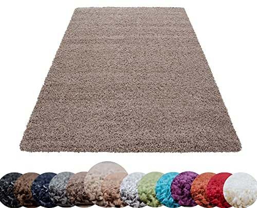 HomebyHome Shaggy Teppich Wohnzimmer 140 x 200 cm - Shaggy Teppich Hochflor Beige Extra Weich und Flauschig - Waschbarer Langflor Teppiche für Schlafzimmer, Küche, Flur - Carpet, Halı, Kilim