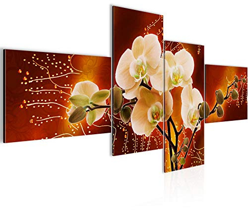 Runa Art Bild XXL 4 Teilig Blumen Orchidee 200 x 100 cm Kunstdruck auf Vlies Leinwand Wanddeko Wohnzimmer Schlafzimmer 203741a