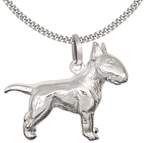 CLEVER SCHMUCK Halskette Bullterrier Anhänger 19 x 25 figürlich plastische 3D-Form plastisch & mit Kette Panzer 60 cm Sterling Silber 925 im Etui anthrazit