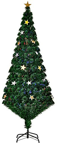 HOMCOM Albero di Natale 180cm con 27 Luci LED, Fibre Ottiche e 230 Rami, Albero di Natale Artificiale