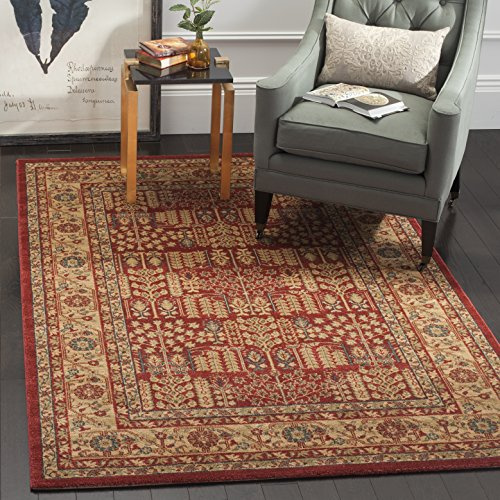 SAFAVIEH Mahal Collection Area Rug - 8' x 11', Red & Natural, Traditional Oriental Design, Non-Shedding & Easy Care, Ideal for High Traffic Areas in Living Room, Bedroom (MAH697A)