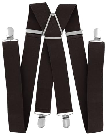 axy Hosenträger für Herren breit 3,5 cm in X-Form mit 4 Hosenträger Clips extra stark längenverstellbar 35mm (Braun)
