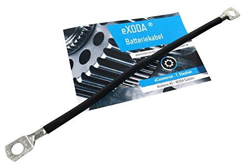 Exoda Batteriekabel 25 mm² 50cm mit Kabelschuhen M6 Schwarz | Batteriekabel, Querschnitt 25 mm², Länge 50 cm, Kabelschuhe M6, hitzebeständig bis 70 Grad, flexible Anwendung