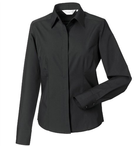 Russell Collection Ladies/Womens Long Sleeve Poly-Cotton Easy Care Fitted Poplin Shirt (XS) (Black)