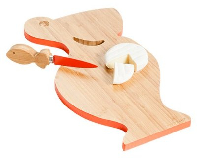 brandani 55415 tagliere pellicano bamboo con coltello da formaggio antiaerente acciaio inox CM 34X24