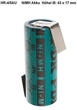 Sanyo HR-4/5AU NiMH Akku 2150mAh 4/5A, 43x17mm mit Lötfahne in Z-Form