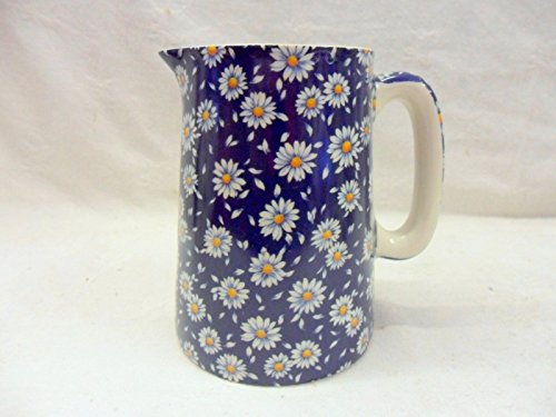 Blue daisy half pint jug made by Heron Cross Pottery