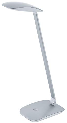 EGLO LED Tischlampe Cajero, 1 flammige Tischleuchte mit Touch, dimmbar, USB Lampe, Schreibtischlampe, Minimalismus aus hochwertigem Kunststoff, Bürolampe in Silber