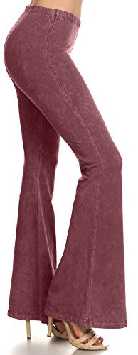 Zoozie LA Damen Bell Bottoms Flared Yoga Stretch Pants Tie Dye High Waist, Yogahose, Denim, Malve Pink, Klein