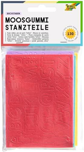 folia 2353 - Moosgummi Stanzteile, Buchstaben, 130 Stück, farbig sortiert, ca. 1,5 cm groß, ideal für Scrapbooking, Kartengestaltung und kreative Bastelarbeiten