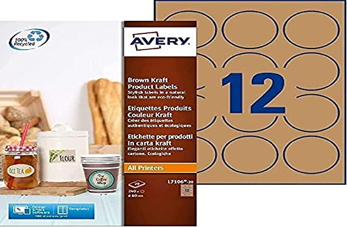 Avery L7106-20 Runde Etiketten Papier Durchmesser 60 mm 240 Stück naturbraun