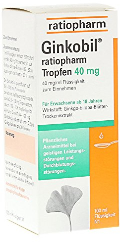 Ginkobil® ratiopharm Tropfen 40 mg stärken die Gedächtnisleistung und Konzentrationsleistung* mit dem Extrakt aus Ginkgo biloba, 100 ml