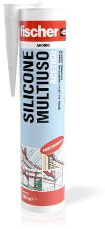 Fischer Silicone Acetico Multiuso Avorio SAM 280 ml, Sigillante Antimuffa per Vetro, Alluminio, Smalto, Ceramica, Adatto per Bagno e Cucina, 9355