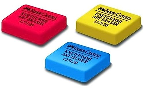 Knetgummi Radierer, Faber Castell in Rot, Gelb oder Blau, sortiert.