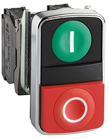 Schneider Electric XB4BL73415 Double-Headed Push Button Switch for Industrial Machinery, Chromium Plated Metal Bezel, Fits 22mm Diameter Cutouts, 1NO + 1NC