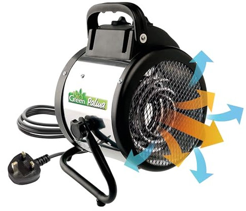 BioGreen Electric Greenhouse Heater & Fan with Manual Thermostat PALMA | 2000 Watts | 163 m³/h Air Circulation 0 - 60 C° | Stainless Steel Housing