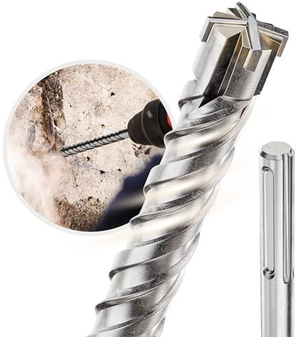 Weischer® - SDS Max Bohrer 14 x 400mm | vierschneidiger & langlebiger Steinbohrer | Betonbohrer mit Doppelwendel | Bohrhammer kompatibel | robuste Bohrspitze für Beton, Naturstein & Mauerwerk