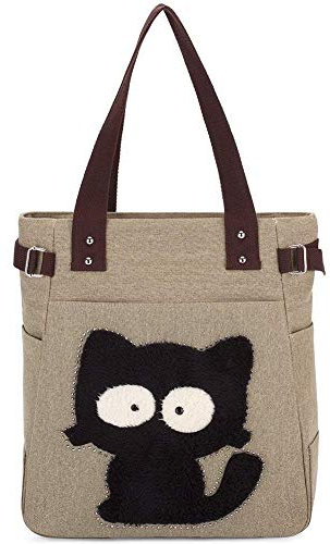 KAUKKO Handtasche mit Katzenmotiv, Khaki-4, Taille unique, Retro