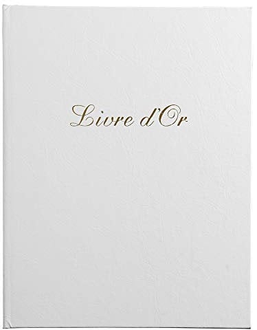 Exacompta - Réf. 4982E - 1 Livre d'or simili-cuir - Format vertical : 27 x 22 cm - Tranche or avec titre en lettres dorées - 100 pages blanches unies - Coloris : Blanc