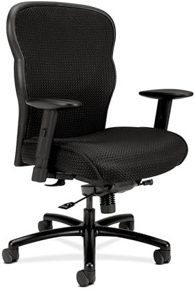 HON Wave Big and Tall Ergonomischer Bürostuhl mit verstellbaren Armen, 204 kg Tragkraft, atmungsaktiver Netz-Schreibtischstuhl, 360° drehbar, strapazierfähig, neigbar, Schwarz