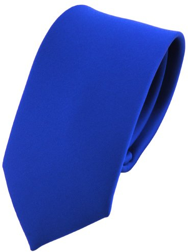 TigerTie - schmale Kinderkrawatte Satin in blau marine royal uni einfarbig - Jungenkrawatte zum selberbinden