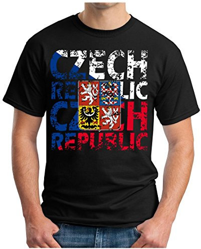 OM3® - Czech-Republic - T-Shirt Tschechien Ceská Republika Fussball World Cup Soccer Fanshirt Sport Trikot, L, Schwarz