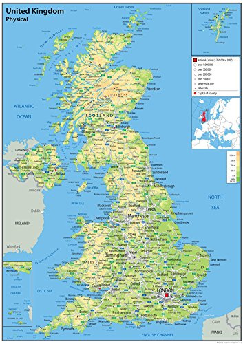 Physical Map of the United Kingdom - Size A0-84.1 x 118.9 cm