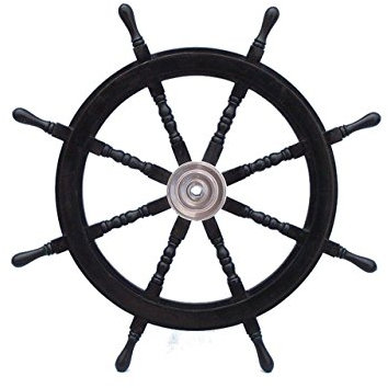 Hampton Nautical Deluxe Class Wood and Chrome Pirate Decorative Ship Steering Wheel 36 - ation