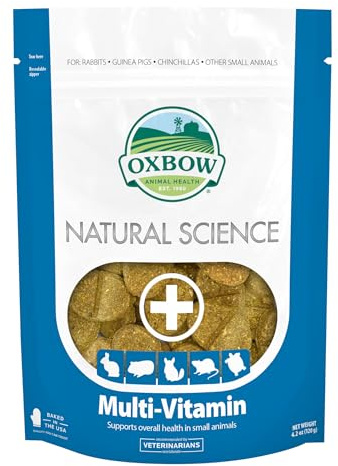 Oxbow Natural Science Multi-Vitamin, High Fiber Supplement for Rabbits & Guinea Pigs, Made with Timothy Hay, Multi-Pet Households, Omega 3 & 6 Fatty Acids, Made in USA, 4.2 oz Bag