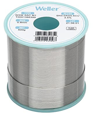 Weller WSW SAC M1 (T0051386399) Bleifreier Lötdraht, Ø 0,8 mm, Legierung Sn96.5Ag3Cu0.5, Flussmittelgehalt 3,5%, 500 g