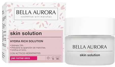 BELLA AURORA - Hydra Rich Solution 50 ml, Crema Facial de Día, 24H Hidratación Intensiva, Para Piel Normal o Seca, Crema Antimanchas y Antiedad, Suaviza la Piel, Acción Antiestrés Oxidativo