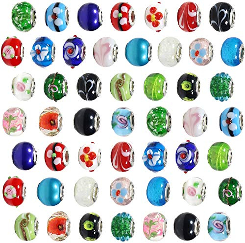 TOAOB 30pcs Mixed Color Big Hole Beads Classic European Glass Beads Murano Charms About 14mm for DIY Craft Jewellery Making
