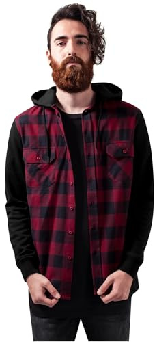 Urban Classics Herren Hooded Checked Flanell Sweat Sleeve Shirt