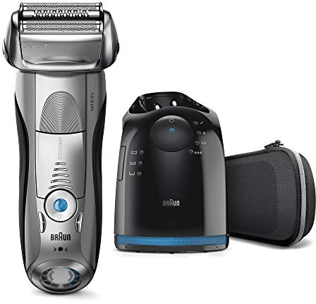 Braun Series 7 Electric Shaver for Men with Precision Trimmer, Clean & Charge Station & Travel Case, Cordless Foil Razor, Wet & Dry, 100% Waterproof, UK 2 Pin Plug, 7898cc, Silver Razor