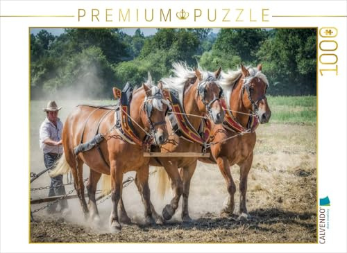 CALVENDO Puzzle Feldarbeit zu Pferde | 1000 Teile Lege-Größe 64 x 48 cm Foto-Puzzle für glückliche Stunden