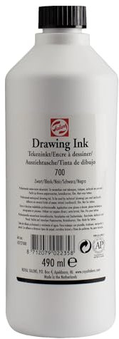 Talens Drawing Ink - 490 ml Waterproof Black Ink 700 - Versatile for Pens, Airbrushes, and Brushes - Quick Drying & Water-Resistant