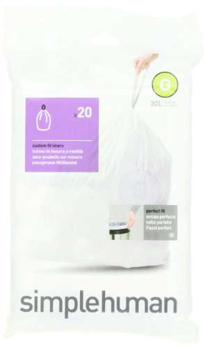 simplehuman Lot de 4 sacs poubelle G sur mesure, 30 litres, 20 pièces