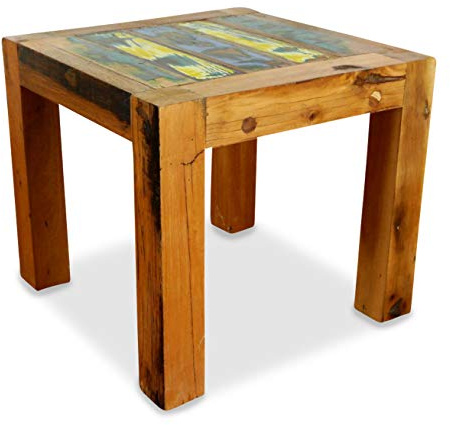 livasia Beistelltisch aus Teakholz – 50x50x45cm – Couchtisch Holz mit Rustikalem Design, Handgefertigt in Indonesien, Naturbelassenes Recyceltes Bootsholz, Versiegelt