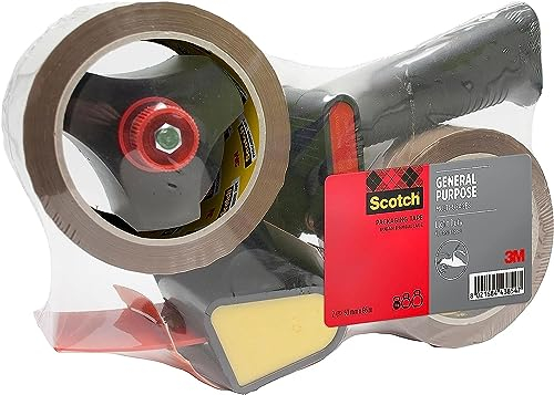 Scotch Dispenser con Manico Tendinastro + Nastro per Uso Generico Scotch, Bassa Rumorosità, Avana, 50 mm x 66 m, 1 Dispenser + 2 Rotoli/Confezione