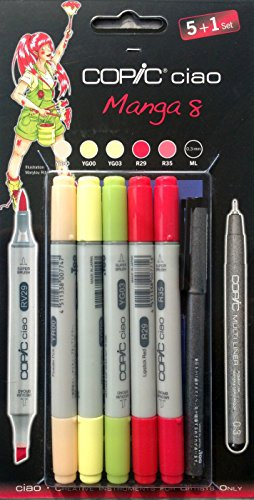Copic Ciao 5+1 Manga Marker Set - 8 (Pack of 5 + Multiliner Pen), 22075568